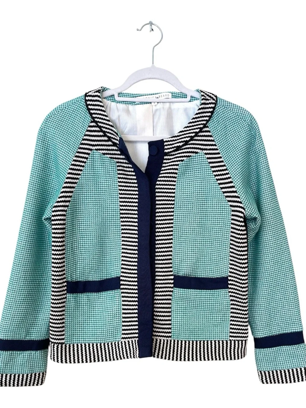 Veronica Beard Teal/Blue Textured Knit Jacket Blazer Sz 3 Nautical Preppy Resort